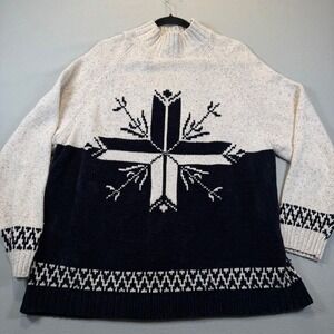 Vintage Snowflake Sweater‎ Mens XL Fair Isle Ski Knit Russ Navy Oatmeal 90s